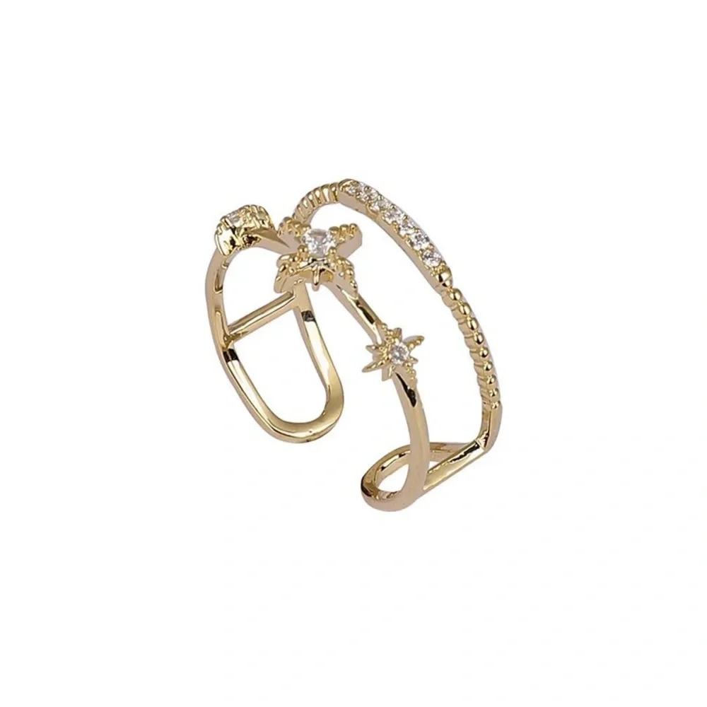 Gold Exquisite Double-layer Zircon Star Adjustable Ring For Women - Picture 4 of 4